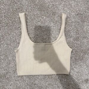 Aritzia Wilfred Beige Ribbed Cropped Bralette Tank Top